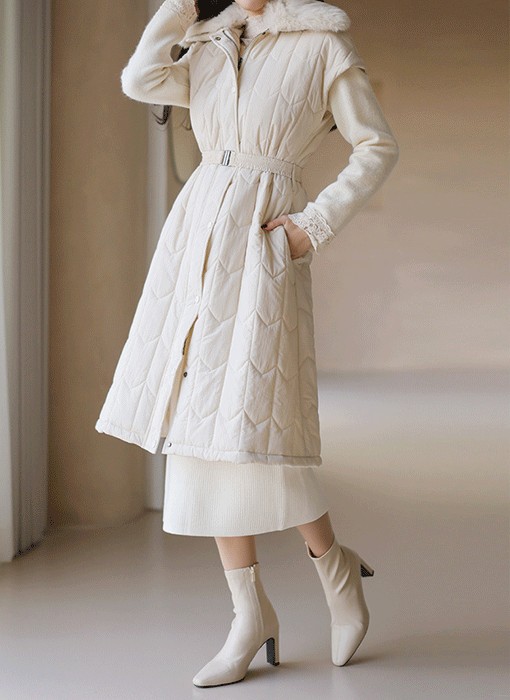 ラビットファー付きキルティングロングベスト vt38187