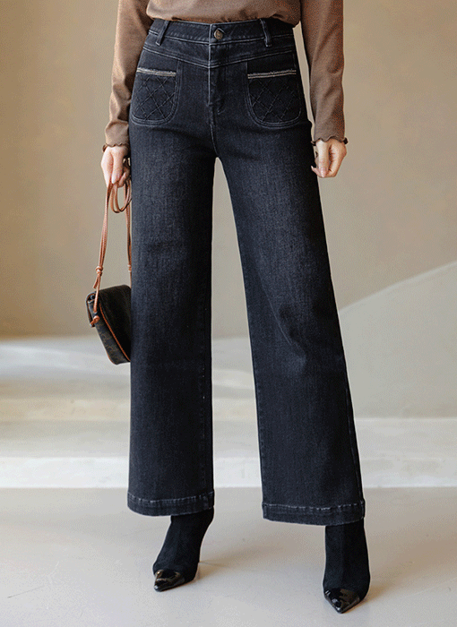 裏起毛フロントポケットワイドデニムパンツ pt43720