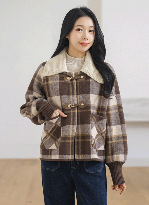 配色ニットカラー チェックニットジャケット cd43738