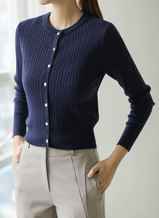 ラウンドネック ミニケーブルニットカーディガン cd38823