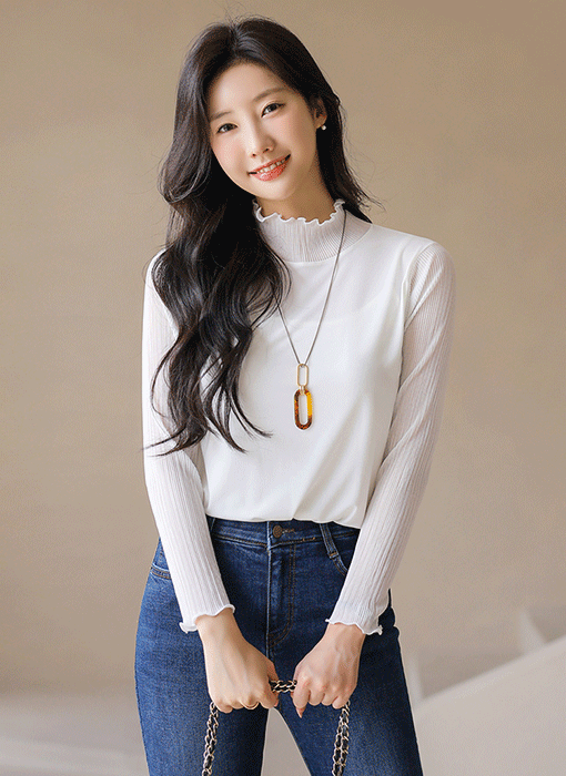 【4色展開】メローハイネック異素材ドッキングプルオーバー ts41761