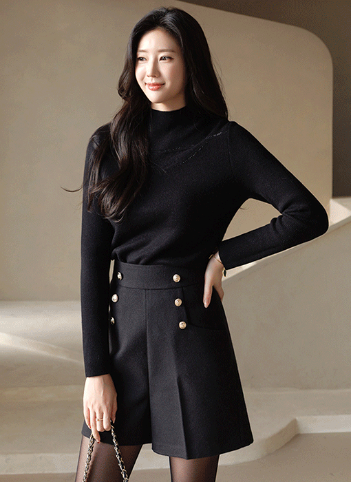 裏起毛レースドッキングハイネックニットプルオーバー nt43551