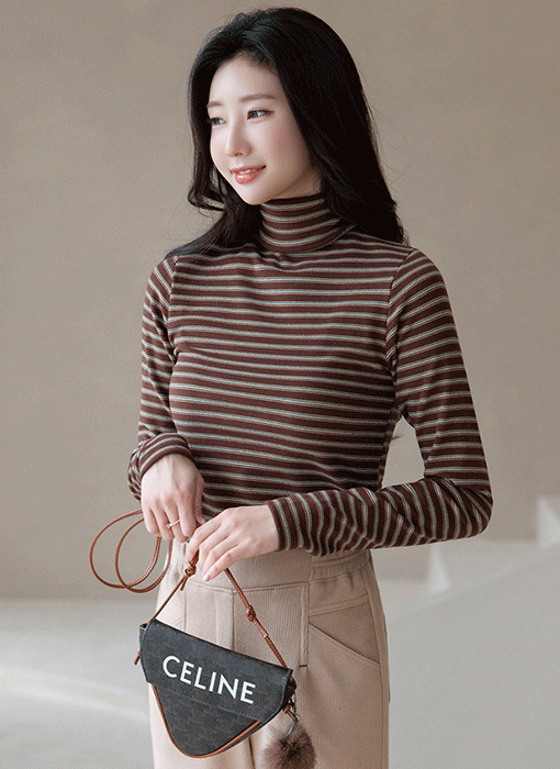 マルチボーダー タートルネックＴシャツ ts43867