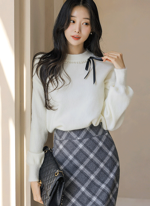 リボンポイントパール付きソフトニット nt43885