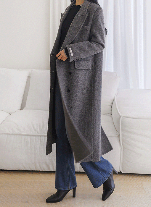 [THE ONME] ヘリンボーン柄ダブルボタン ウール80 ハンドメイドコート ct43948