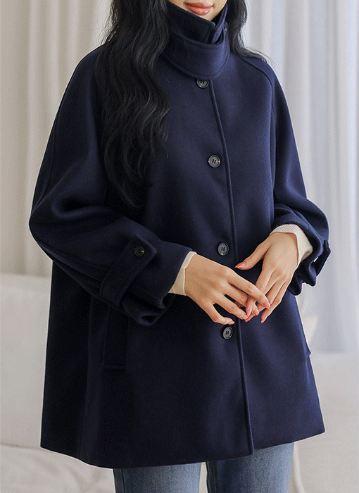 [THE ONME] ウールブレンド チンストラップ付き ステンカラーコートct43960