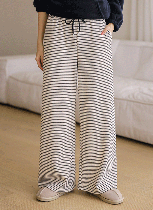 [THE ONME] 裏起毛ボーダーイージーパンツ pt43978