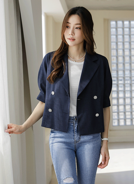 [Louis Angel] リネンライク 半袖 クロップドジャケットjk15164