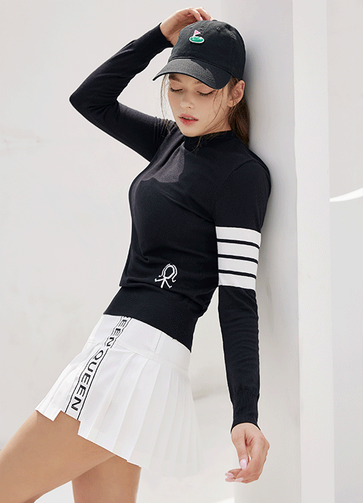 【ONME GOLF】バイカラーラインハイネックニットトップス nt17686