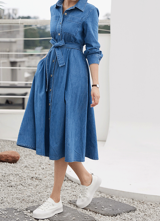 [LouisAngel] リボンベルトSET デニムシャツワンピース op17870