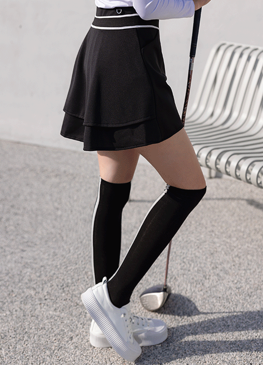 【QoG】[ゴルフウェア] アシンメトリーミニ ティアードスカート(インナーパンツ付き) sk19459