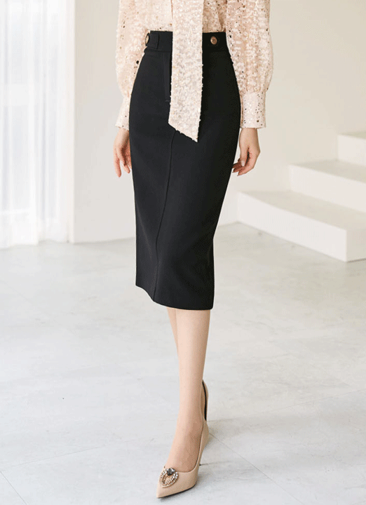 ゴールドボタン 裏起毛タイトスカート sk21762