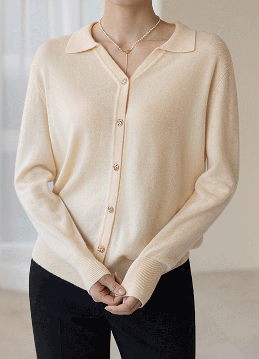 [Louis Angel] ウールカシミア スキッパーネックカラーニットカーディガン cd22634