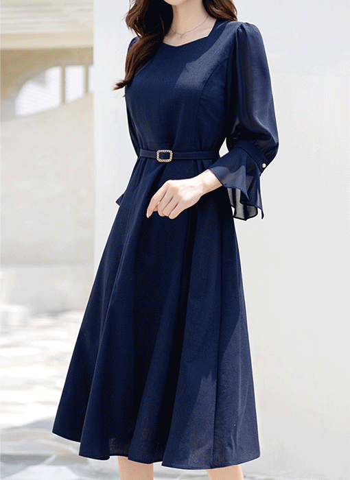 [Louis Angel] ベルトSETハートネックフレアワンピース op28370