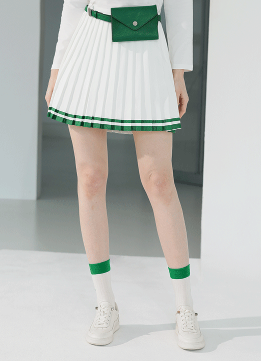 [QoG] 配色ラインプリーツスカート sk33776 (インナーパンツ付き)