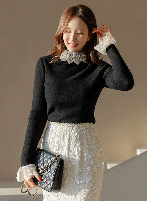 スカラップレース付き ニットプルオーバーnt44062