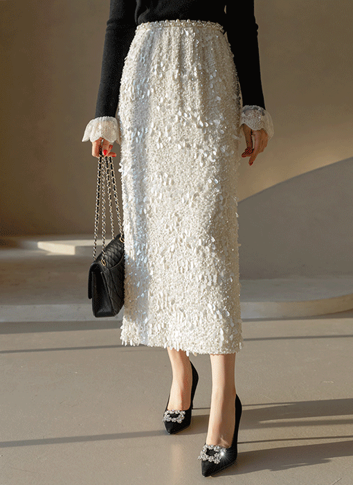 パール調スパンコール ペンシルロングスカートsk44065