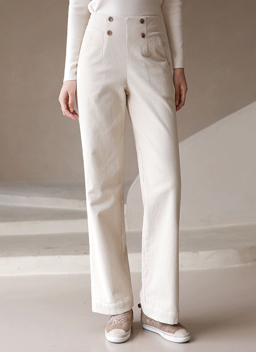 裏起毛 2連釦コーデュロイワイドパンツ42679