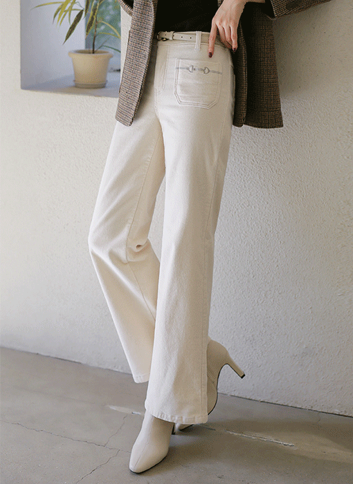 [THE ONME] チェーン刺繍フロントポケットコーデュロイワイドパンツ pt42856