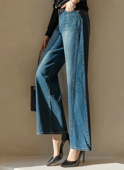 斜め切り替えワイドデニムパンツ pt44152