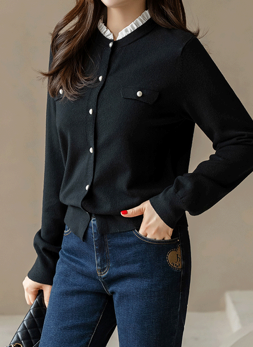 バイカラーフリル ニットカーディガン cd44185