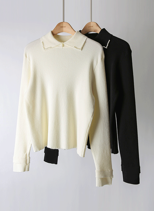 パール付きカラー リブニットトップス nt44203