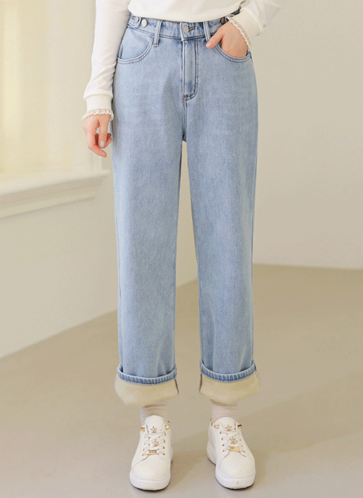 【ウエスト調節可能】バイカラー裏起毛ストレッチデニムパンツ pt37518