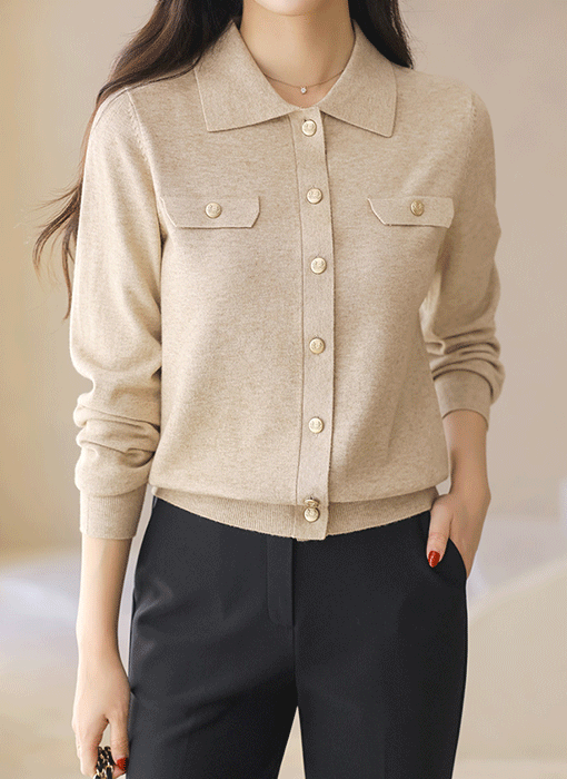 ゴールドボタン 襟付きニットカーディガン cd44260