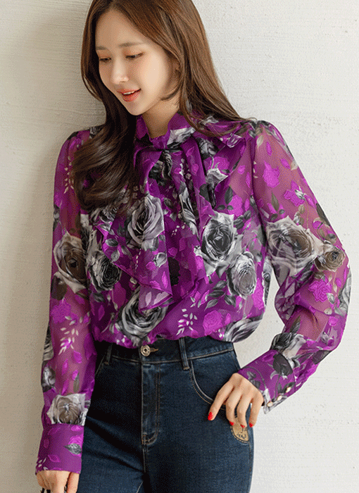 フラワージャガード シフォン ラッフルフリルブラウス bl44266