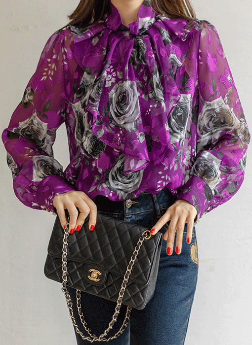 フラワージャガード シフォン ラッフルフリルブラウス bl44266