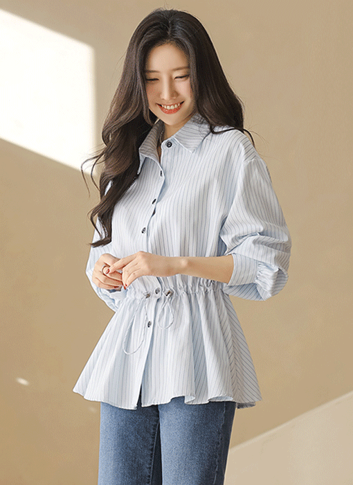 ウエストドロスト ストライプシャツブラウス bl44287