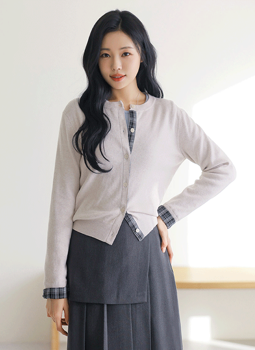 [THE ONME] チェックドッキング ニットカーディガン cd44335