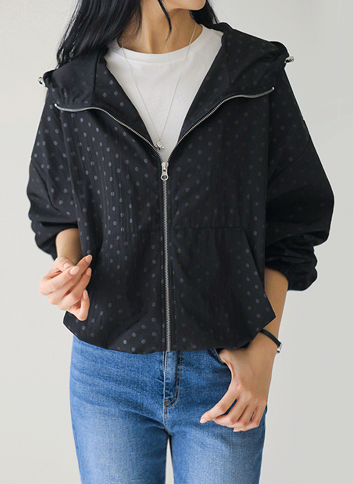 [THE ONME] ドット柄 ナイロンジップアップパーカー jk44350