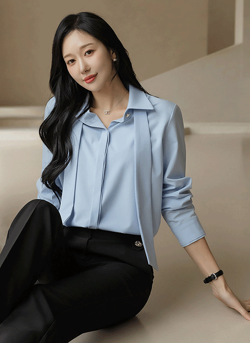 [LouisAngel] リボンタイ付き ストレッチ シャツブラウス bl44380