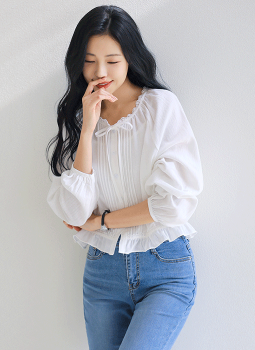 [THE ONME] リボン付き ピンタックシャーリングブラウス bl44398