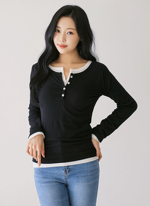 【5色展開】[THE ONME] フロントボタン リブＴシャツ ts44404