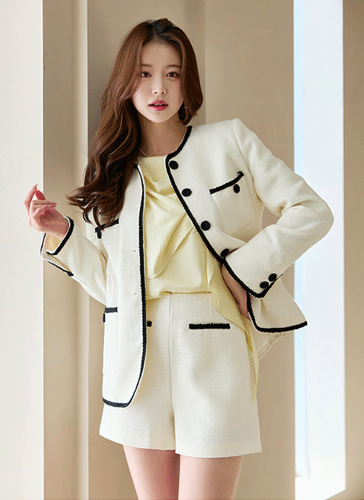 配色ラインノーカラーツイードジャケット jk38997