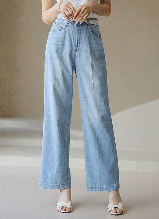 クールリネンブレンド センタープレス ワイドデニムパンツ pt39720