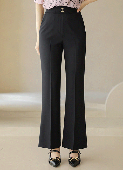 ゴールドバックルスリムフレアスラックスパンツ pt40128