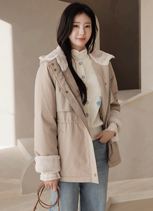 裏全面フェイクファー付き中綿フードブルゾン jp43569