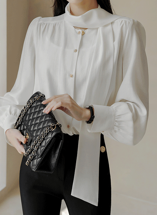 [LouisAngel] 2WAY リボンタイネック シャイニーシフォン ブラウス bl44440