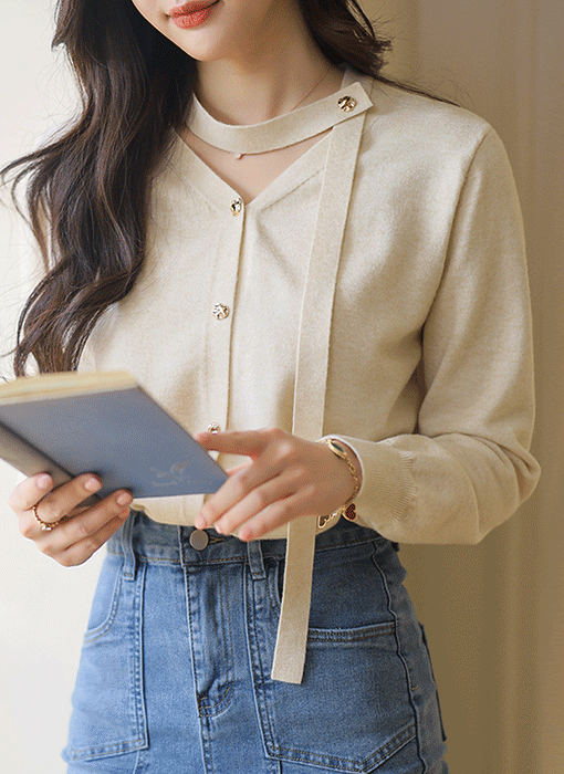 ネックストラップVネックニットカーディガン cd44443