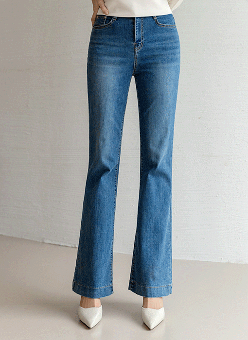 ウエストゴム スリムデニムフレアパンツ pt44479