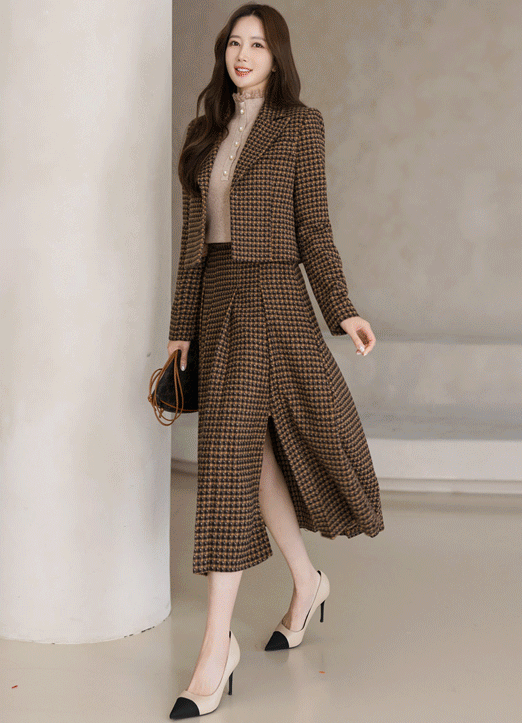 【セットアップ可能】[Louis Angel] ウールブレンド レトロチェック クロップドジャケット jk19980