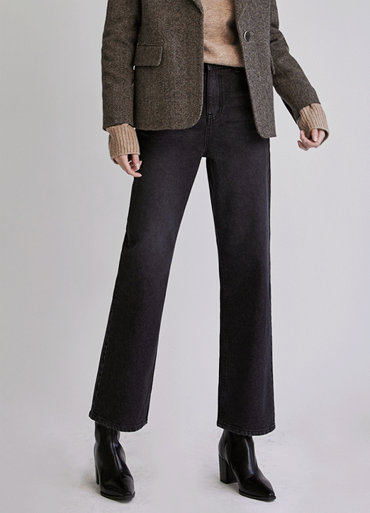 [THE ONME] セミワイドフレア ブラックデニムパンツ pt20302