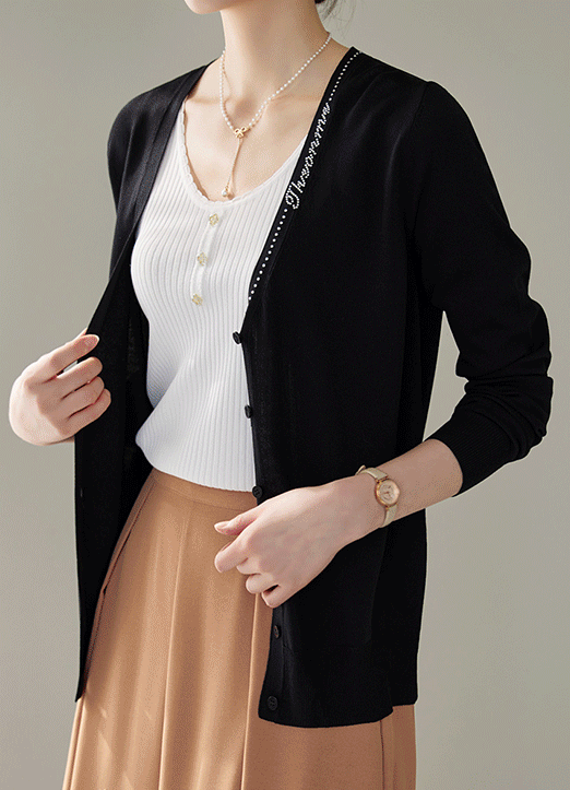 [Louis Angel] ラインストーンロゴポイントVネックニットカーディガン cd24767