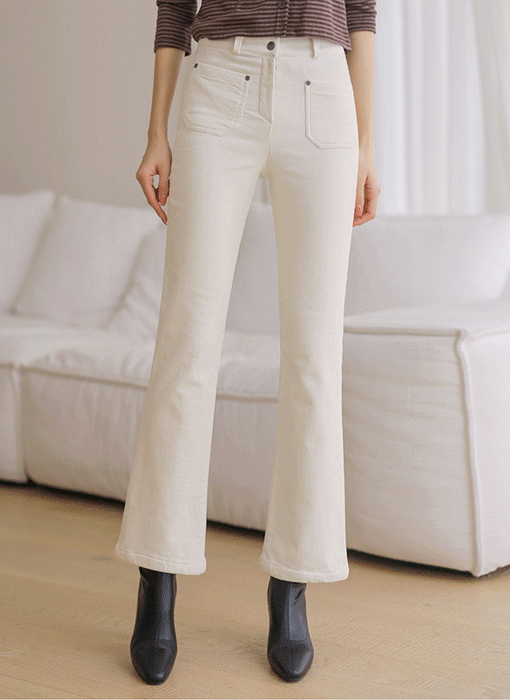 [THE ONME] フロントポケット細コーデュロイ裏起毛フレアコットンパンツ pt44035