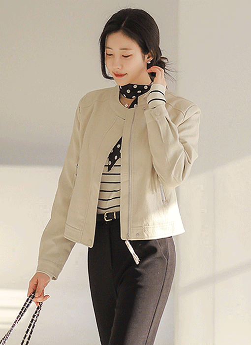 ノーカラーフェイクレザージャケット jk44503