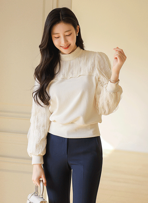 [LouisAngel] レースフリルドッキング ジャガードプルオーバー bl44545