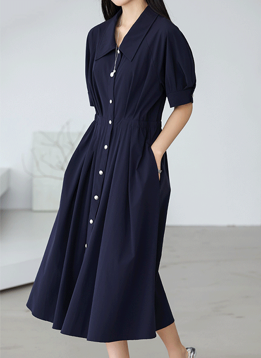 [THE ONME] シルバーボタン タックフレアワンピース op40536